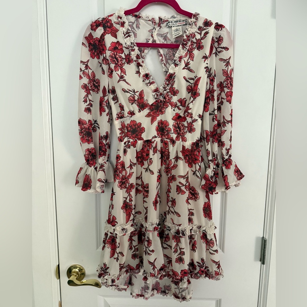 Flying Tomato Red Ruffled Floral Tiered Sundress